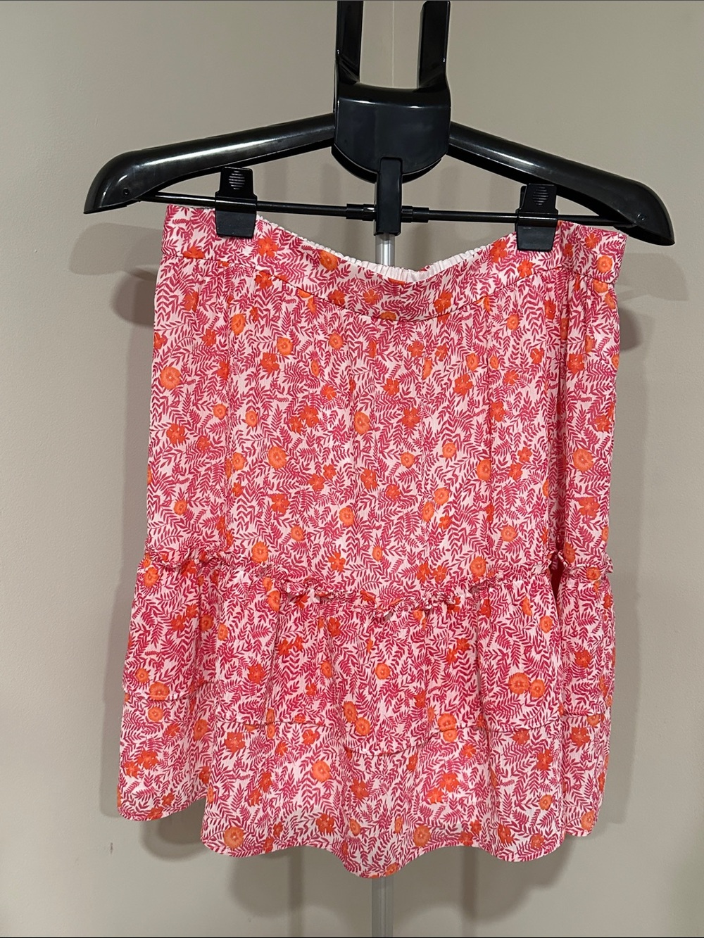 *J. CREW* Pink x Orange Floral Tiered Stretch Waistband MIDI Skirt Size Medium
